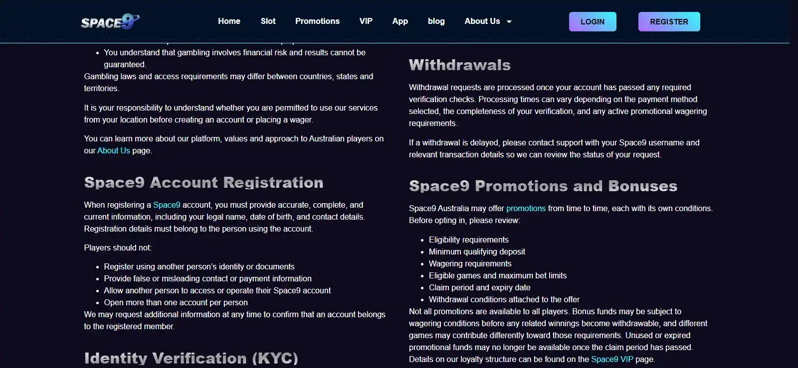 Space9 cashier withdrawal interface for an Australian-facing account