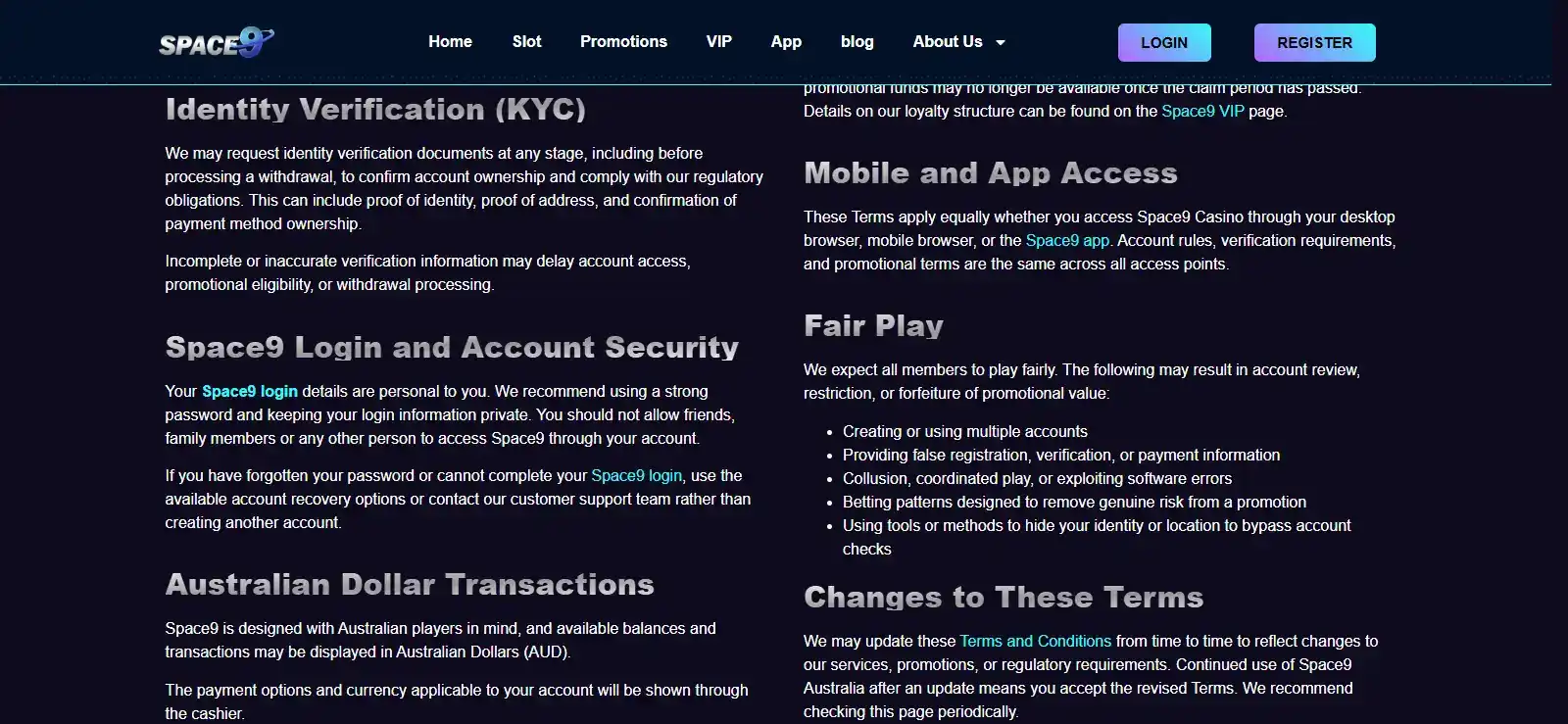 Space9 terms or account page relevant to identity verification